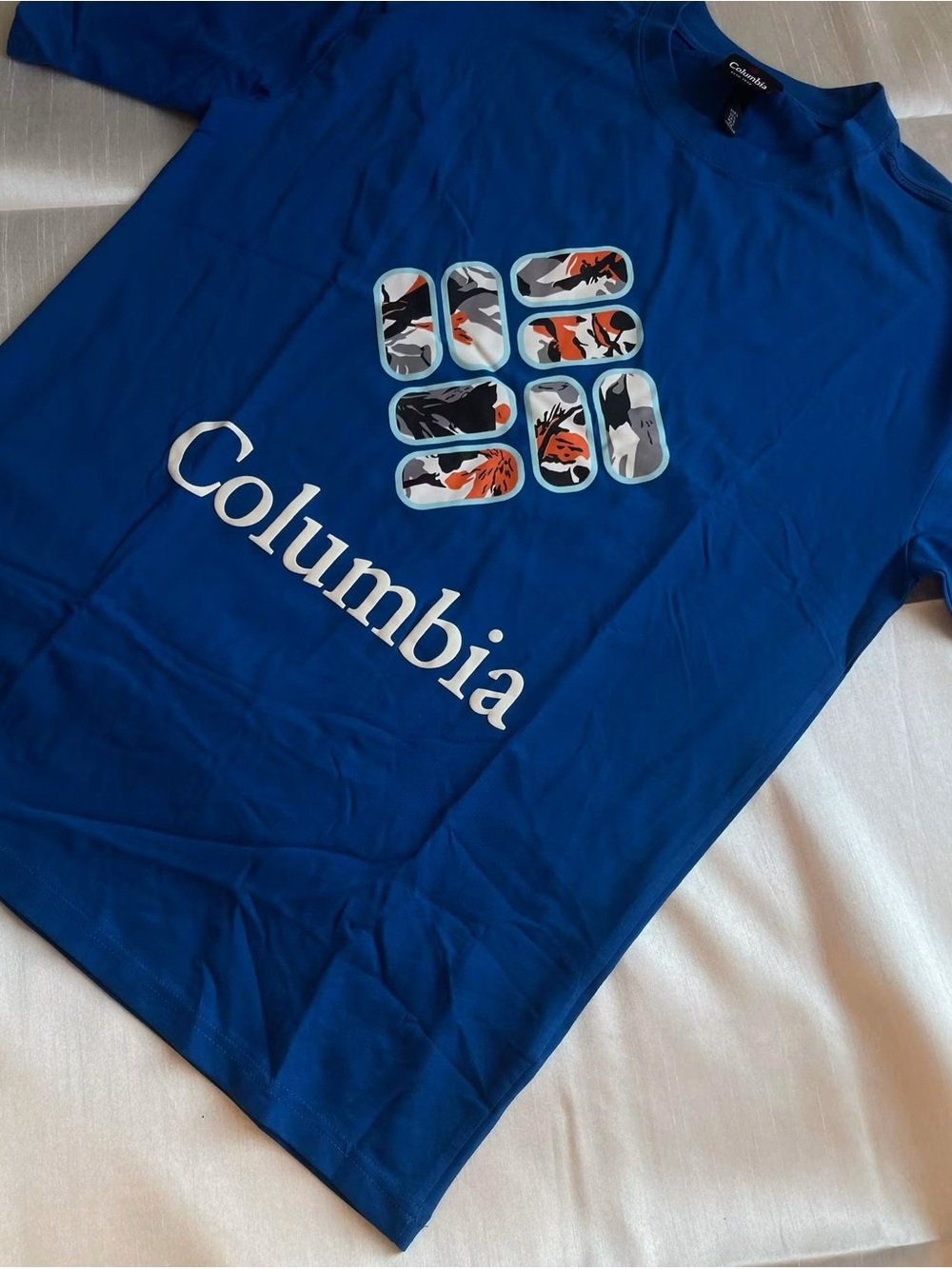 Columbia Royal Blue Logo Tee with Multicolor Emblems